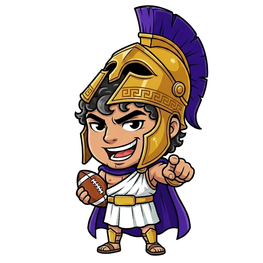 Agon, the fantasy oracle mascot, pointing